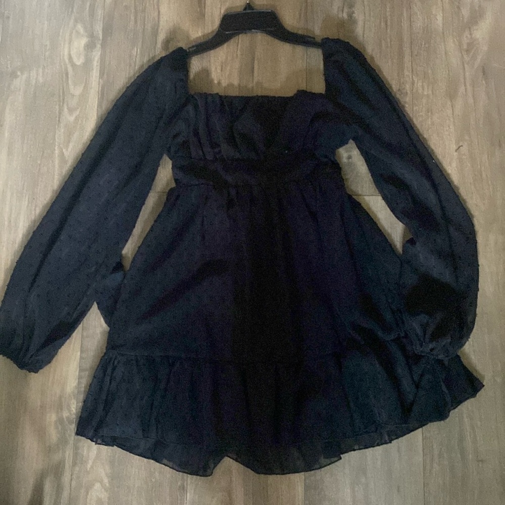 Black, short summer dress with mesh sleeves , size small